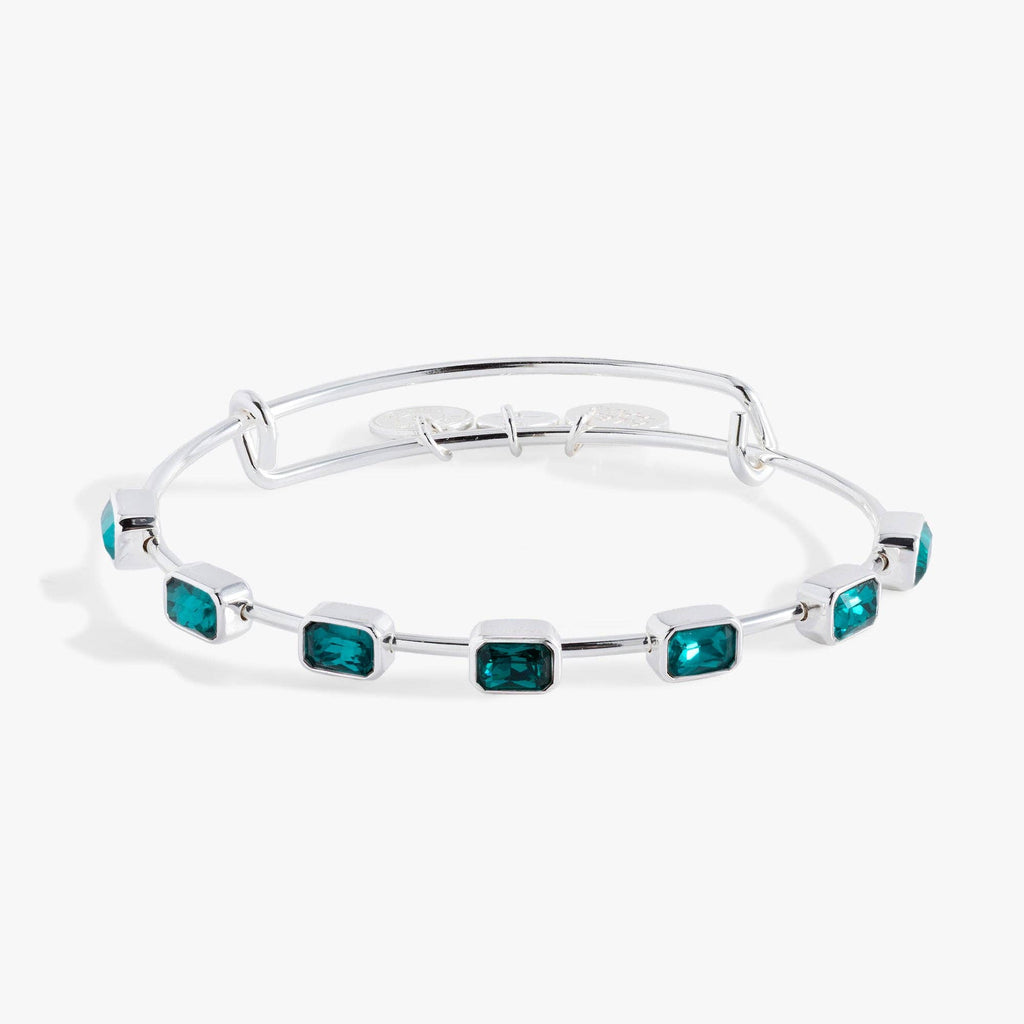 December Birthstone Emerald Cut Bangle: Silver