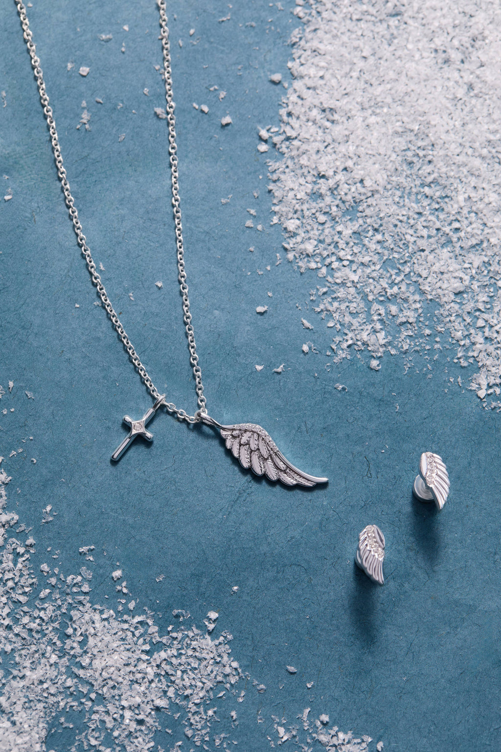 Faith Cross and Angel Wing Charm Necklace: Silver