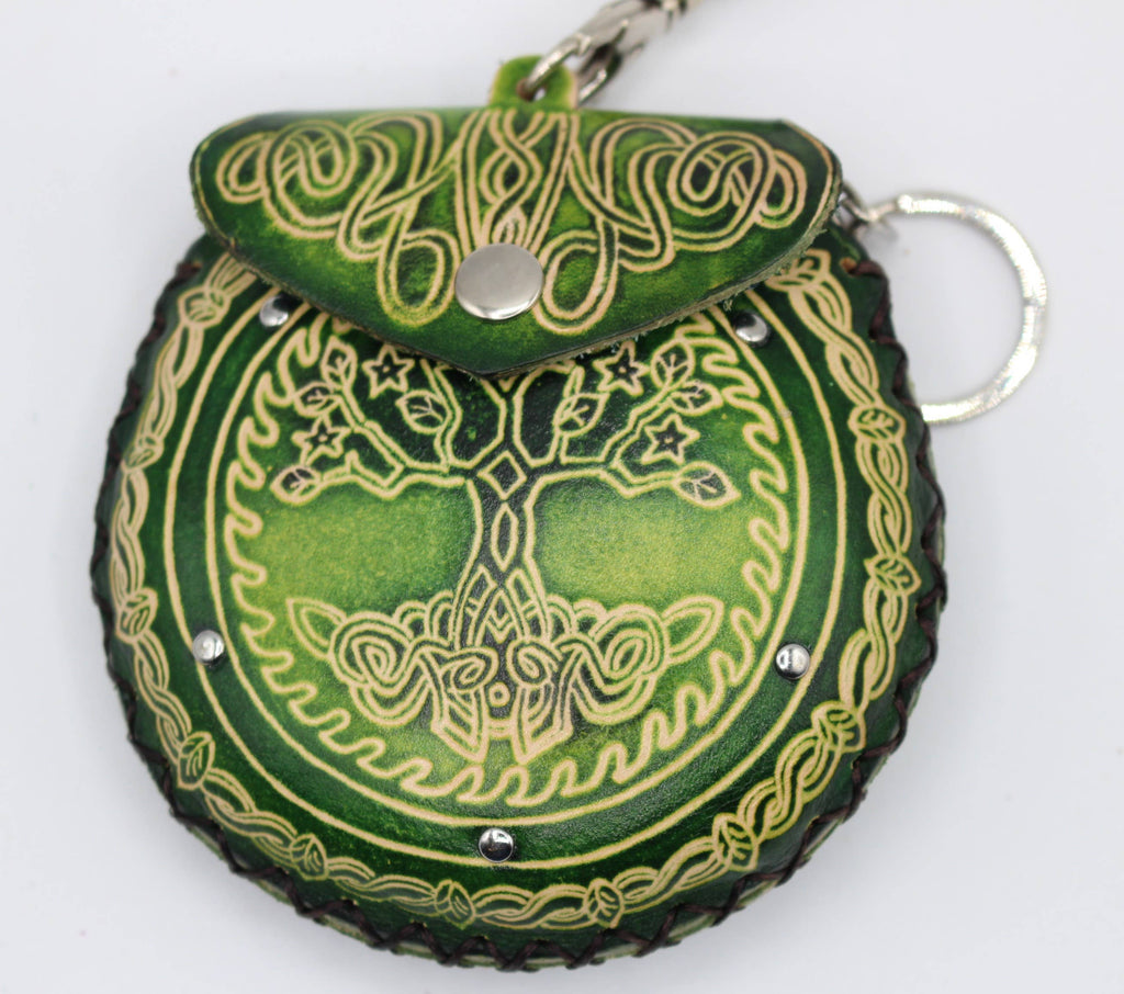 Tree of Life Wristlet leather coin purse: Green