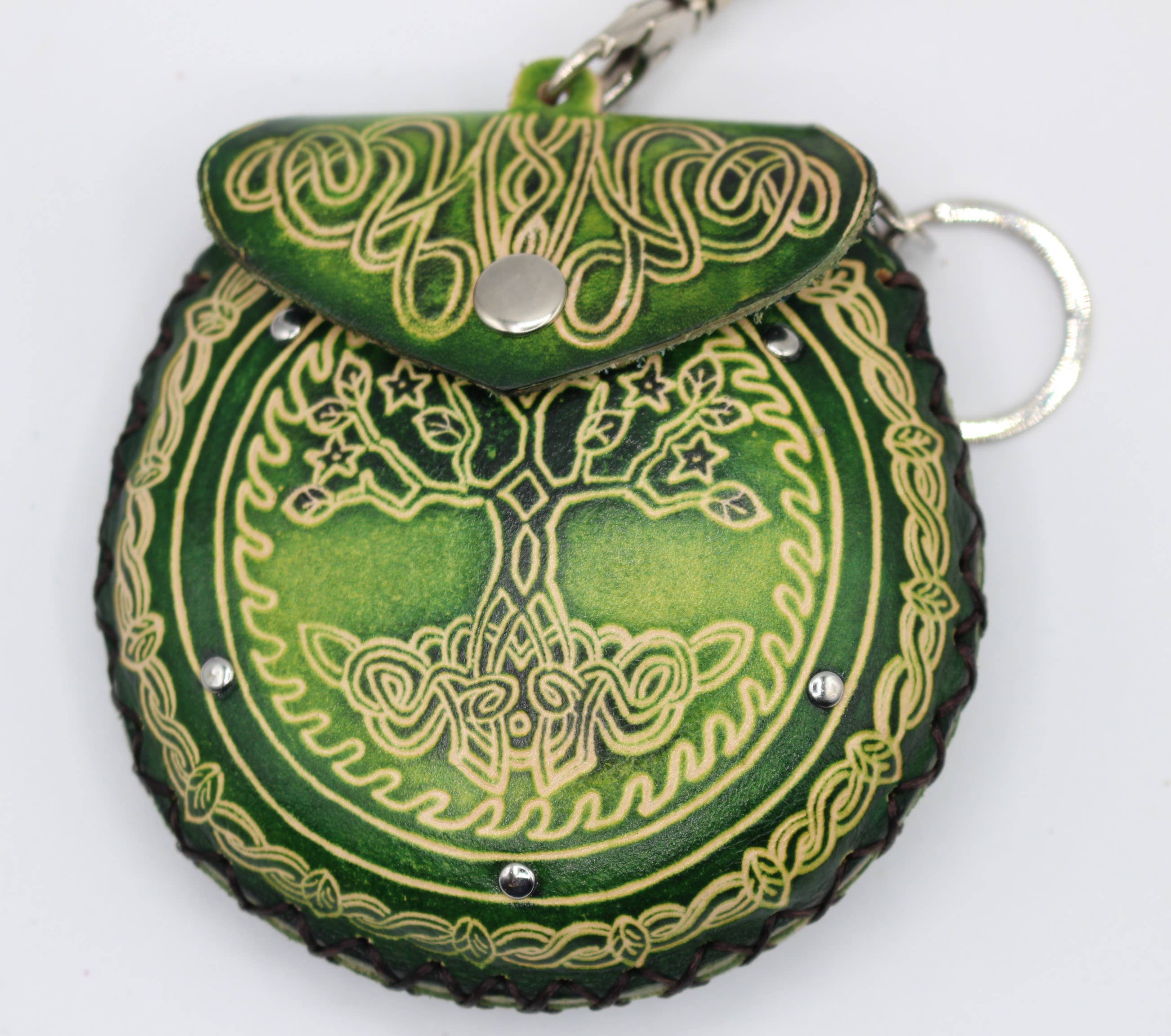 Tree of Life Wristlet leather coin purse: Green