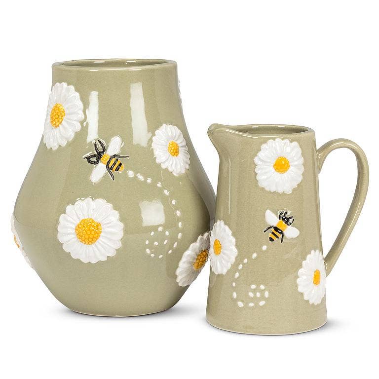Jug with Daisies & Bee-5.5"H