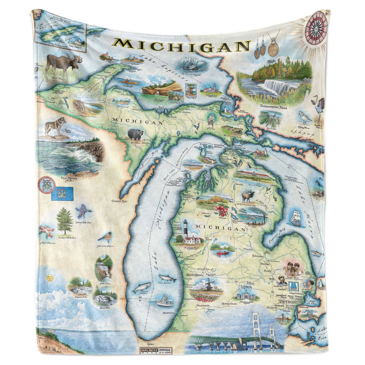 Michigan Map Blanket – Berber & Micro Fleece Throw