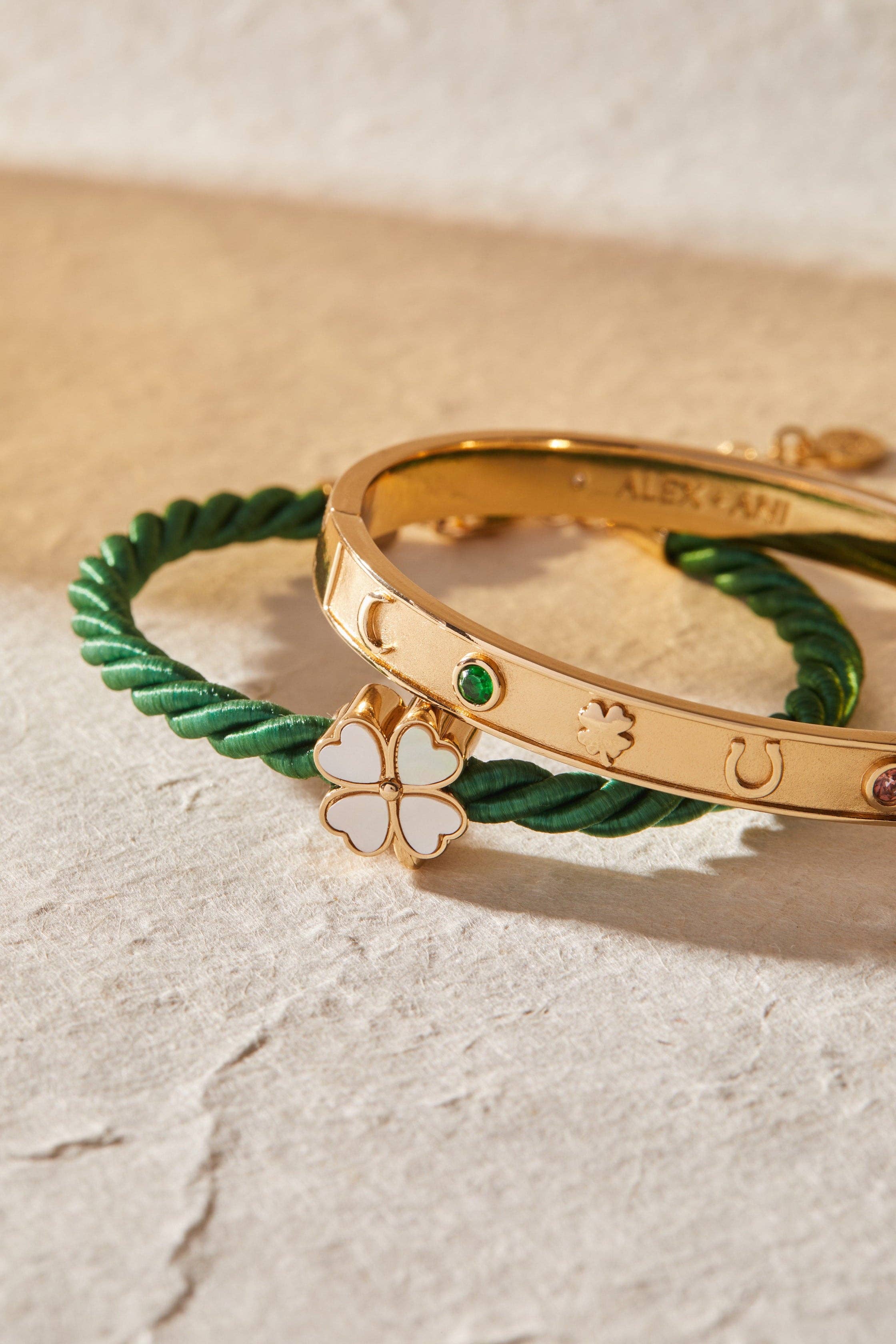 Four Leaf Clover Cord Bracelet: Gold