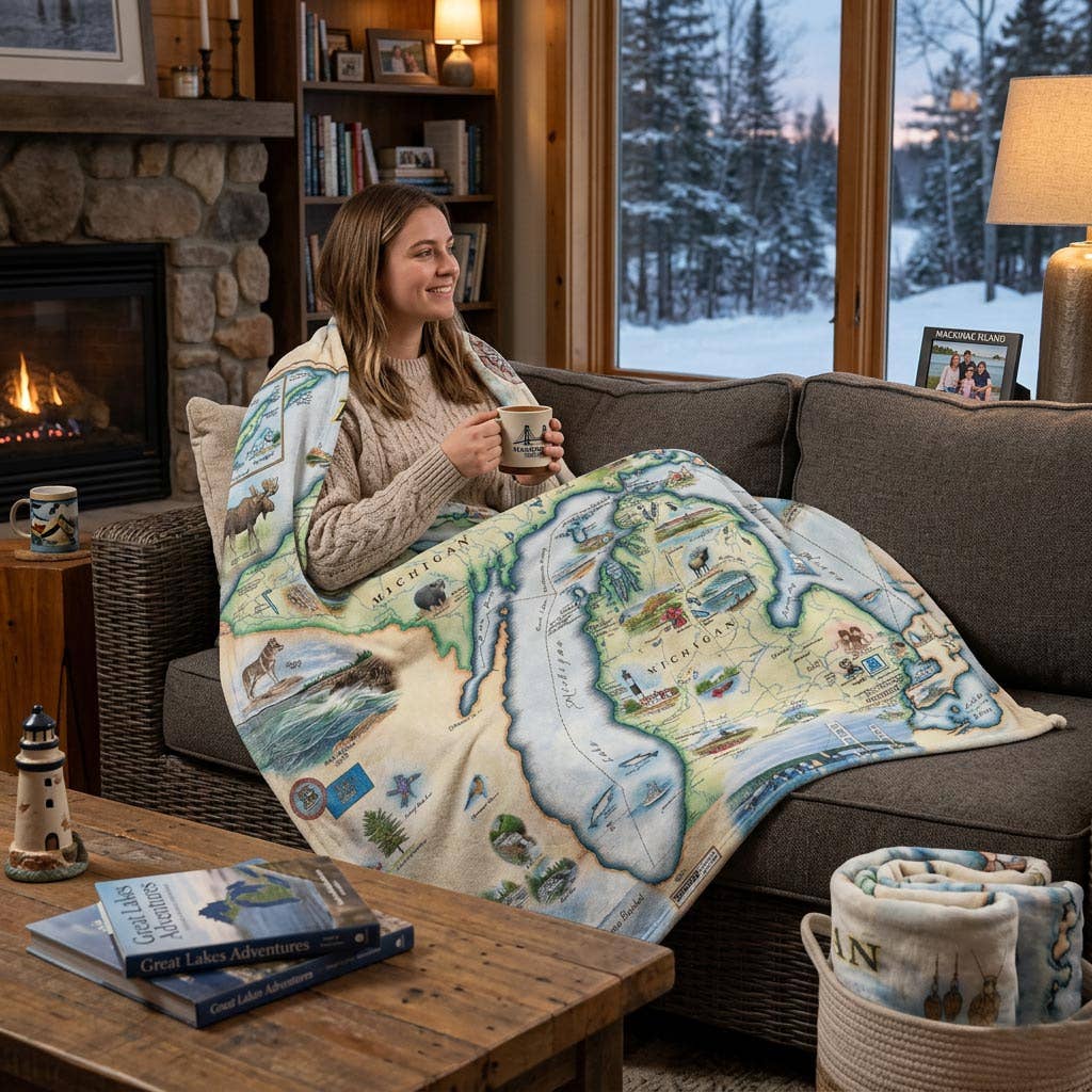 Michigan Map Blanket – Berber & Micro Fleece Throw