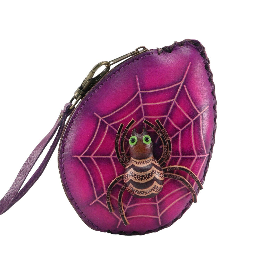 Leather Spider Wristlet coin purse wallet: Purple