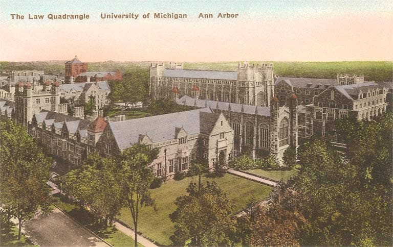 Postcard MI-133 Law Quadrangle, University, Ann Arbor