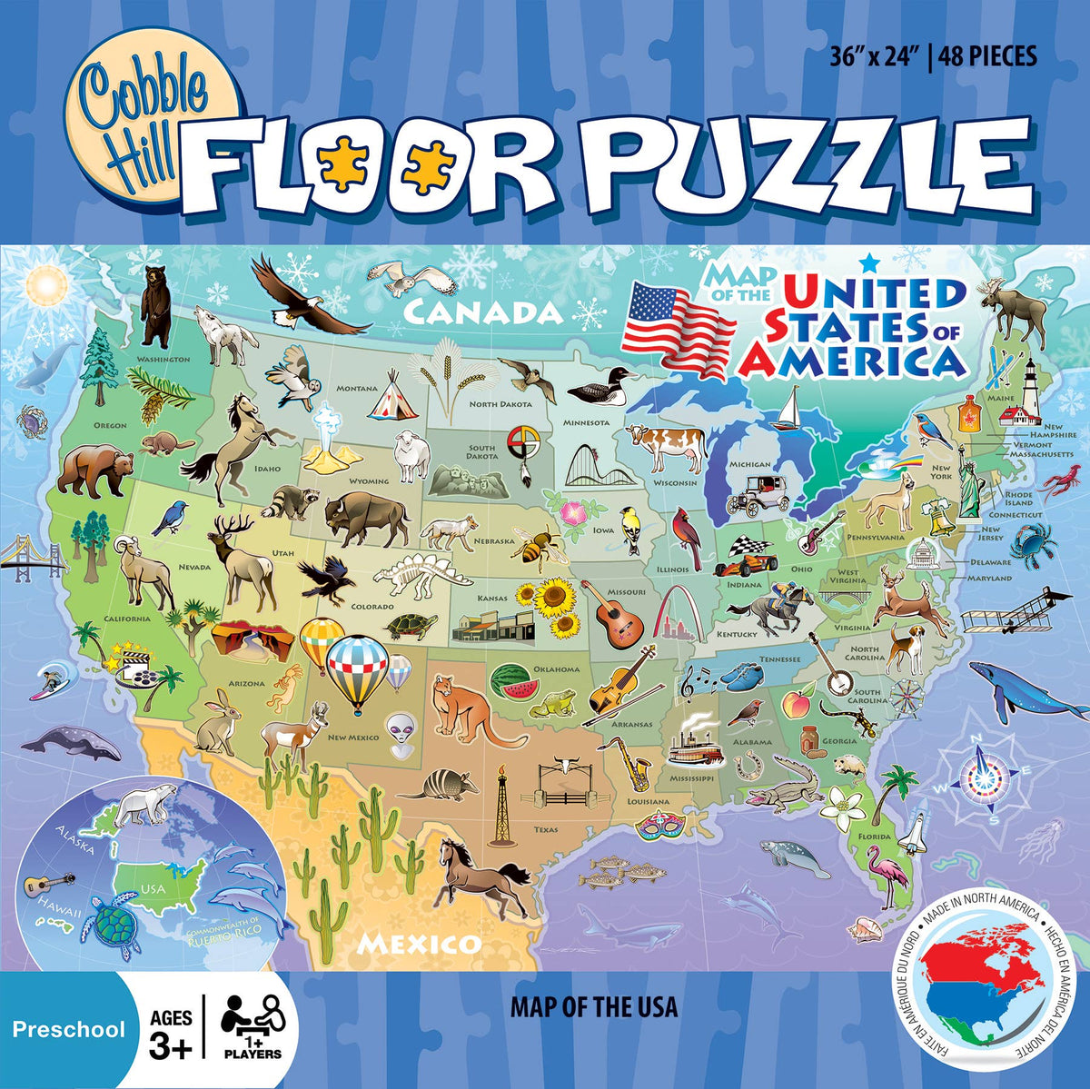 Map of the USA 48 Piece Cobble Hill Floor Puzzle