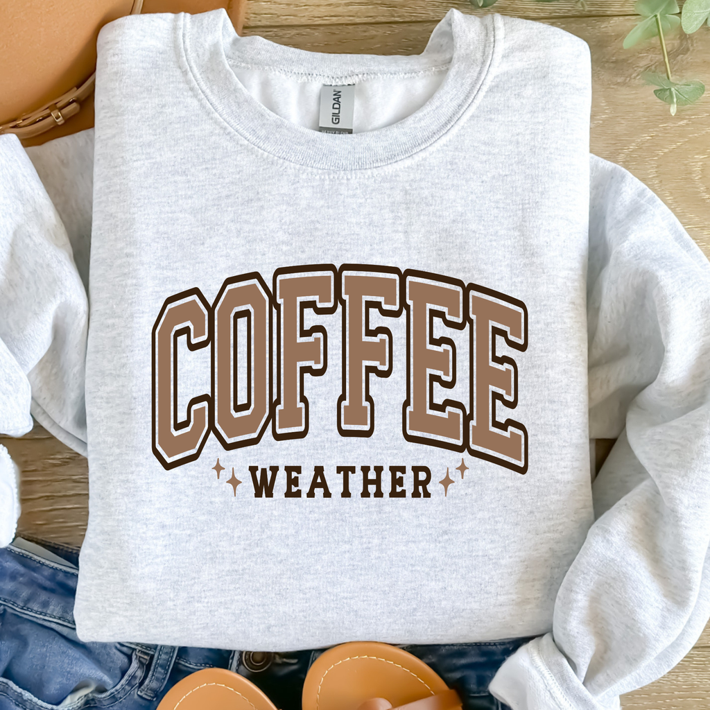 Coffee Weather Graphic Tee or Crewneck: Sand Crewneck / XL