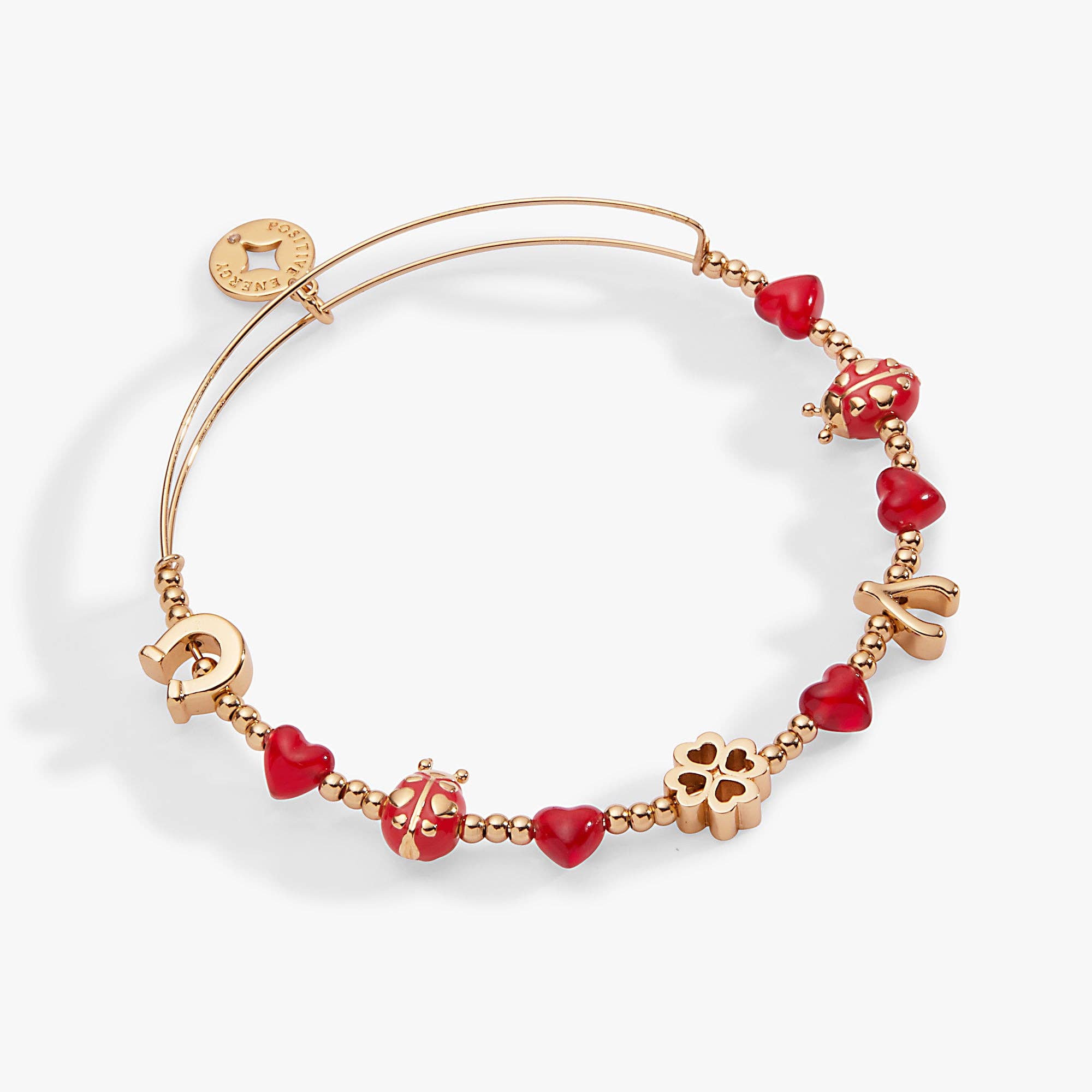 Lucky Ladybug Beaded Bangle: Gold