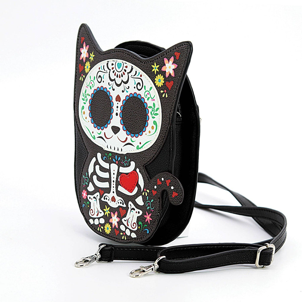 Floral Sugar Skull Cat Shoulder Crossbody Bag