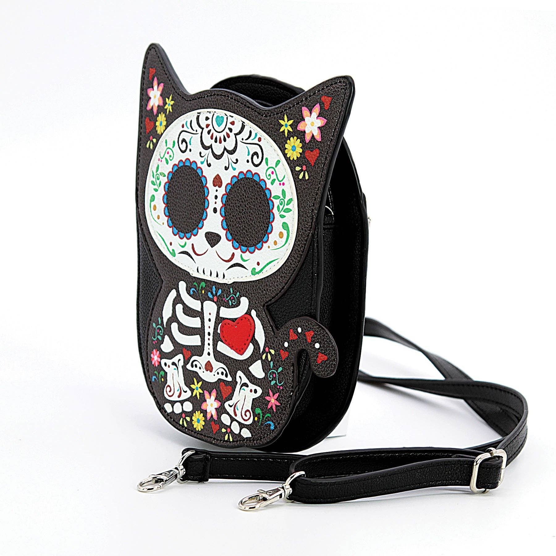 Floral Sugar Skull Cat Shoulder Crossbody Bag