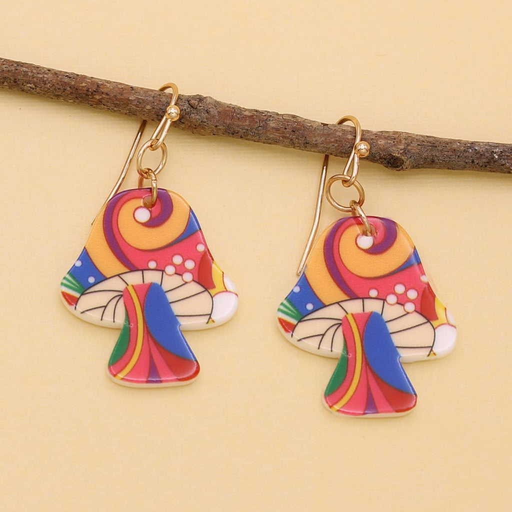 Psychedelic Swirls Acrylic Mushroom Earrings