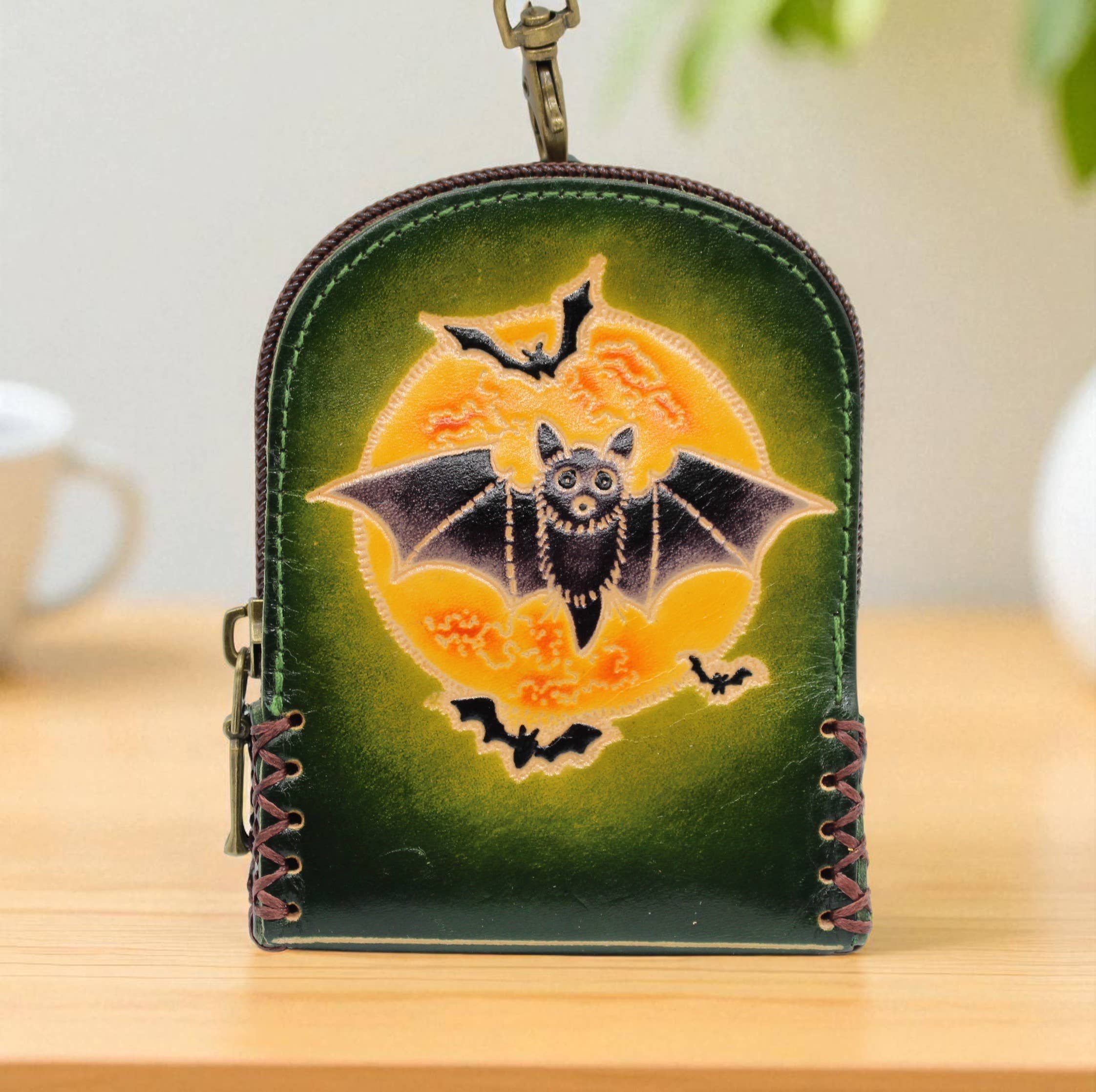 AE003 handmade leather bat coin purse wallet mini backpack