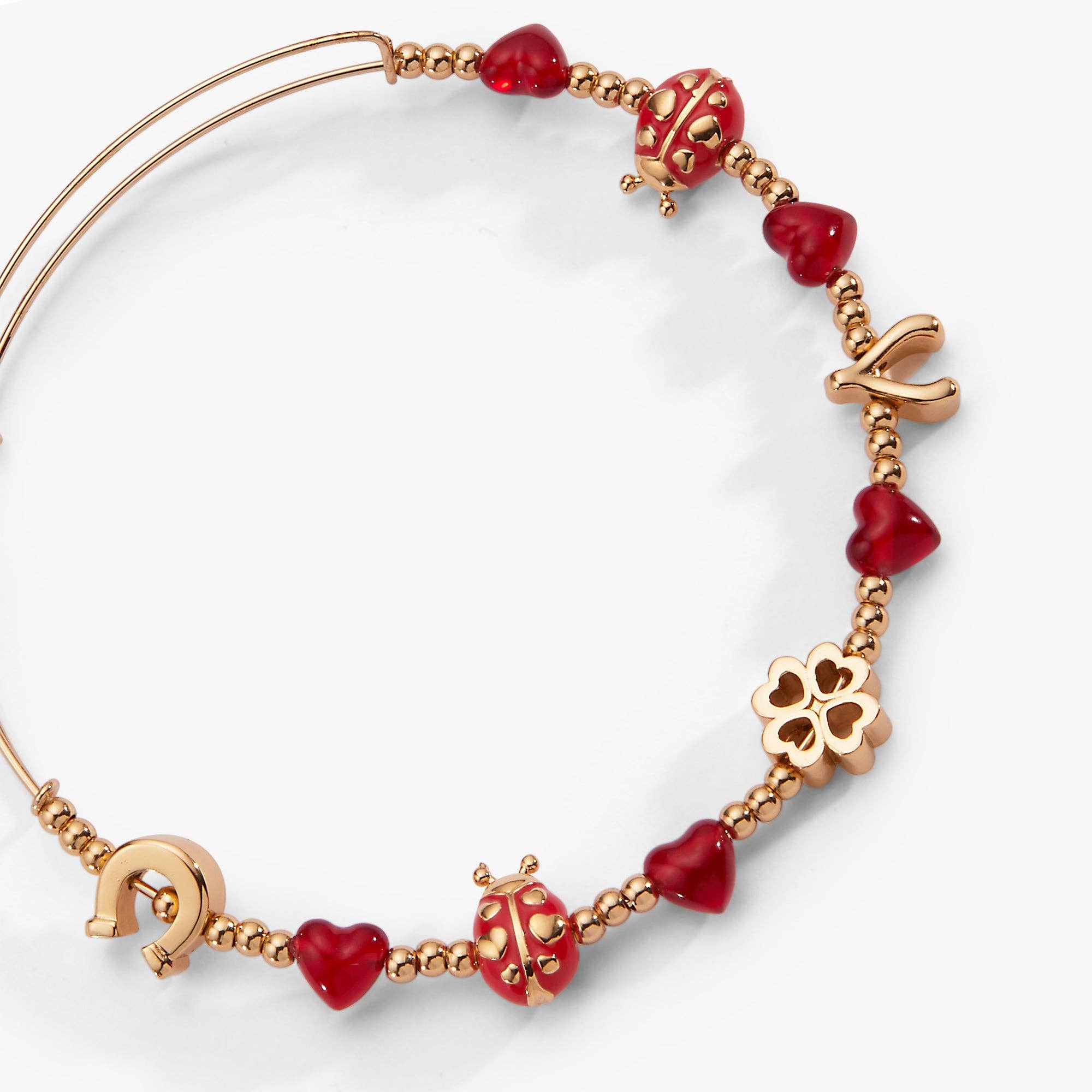 Lucky Ladybug Beaded Bangle: Gold