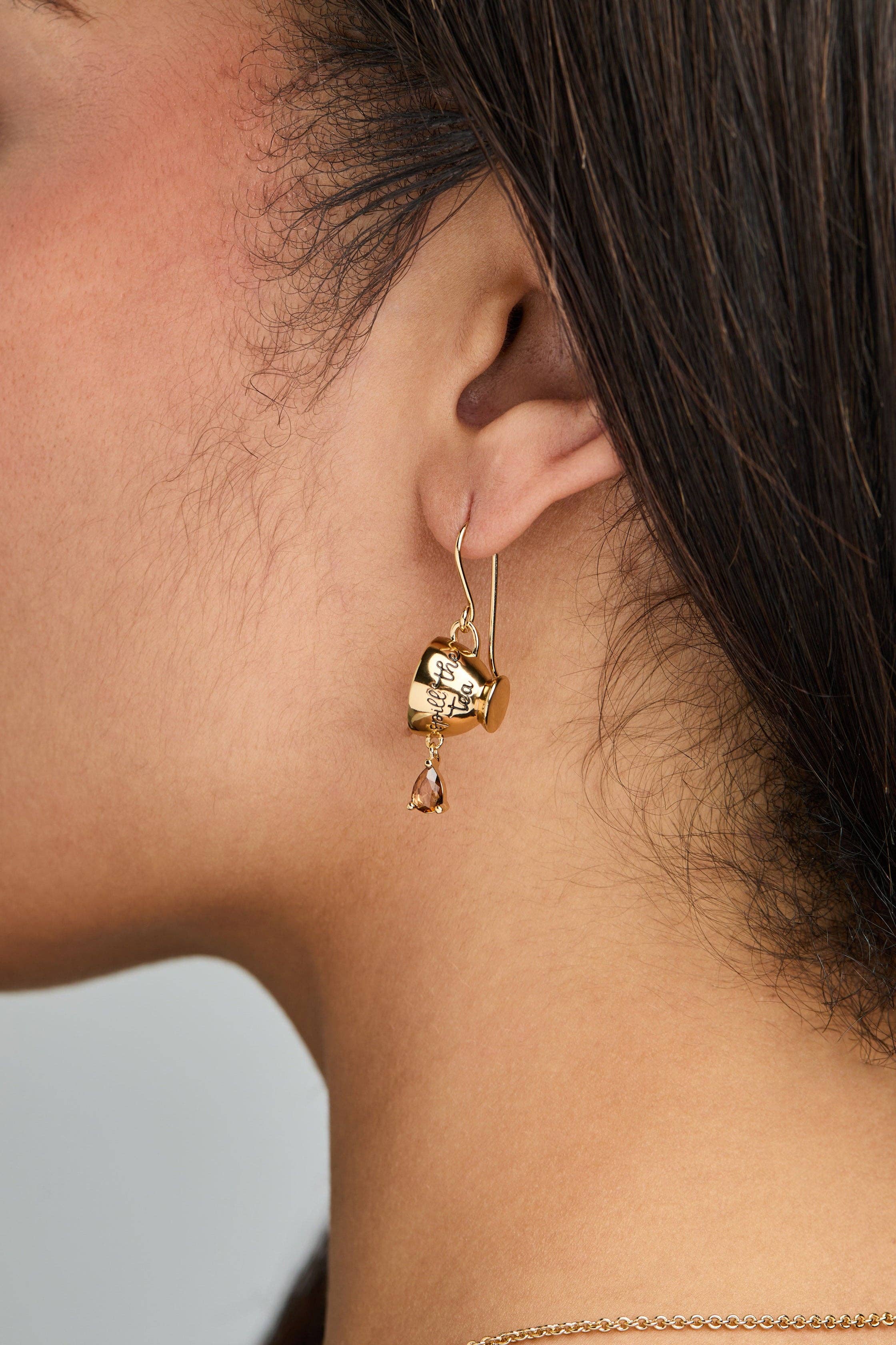 'Spill the Tea' Cup Drop Earrings: Silver