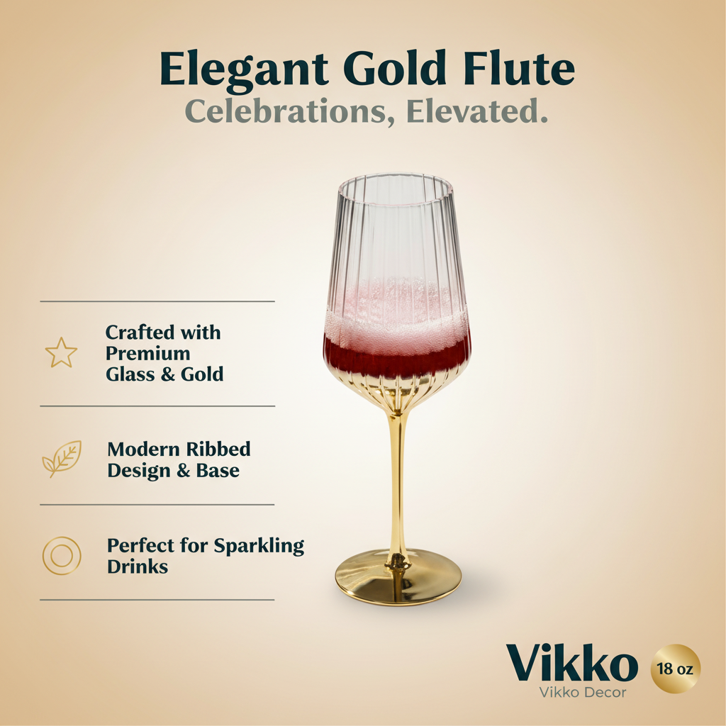 Vikko Decor- Elegant, Gold, Water Glass, 18 Oz
