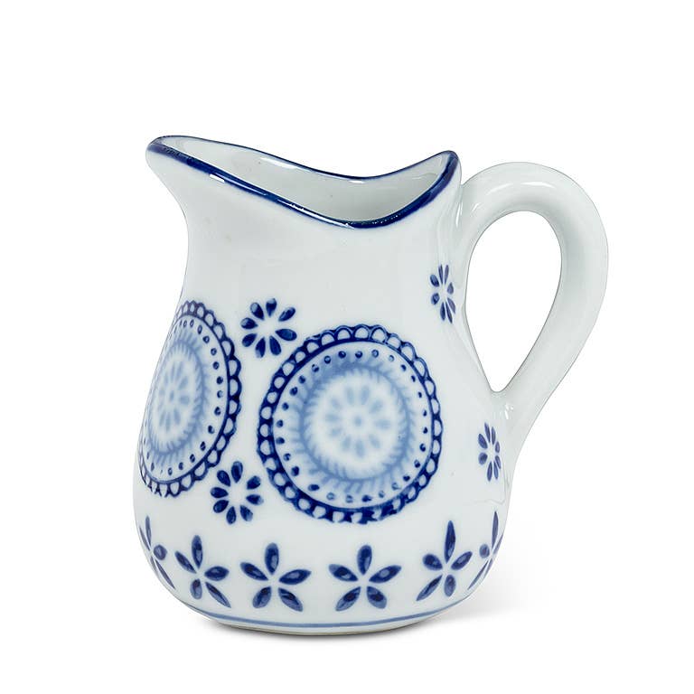 Blu/Wht Handled Jug-6Asst-3.5"H(4oz-1484
