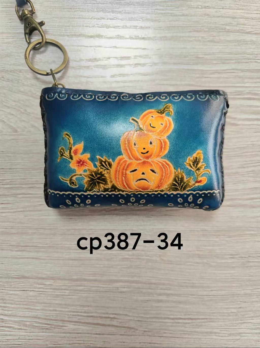 Leather Rectangle pumpkin coin purse credit card holder