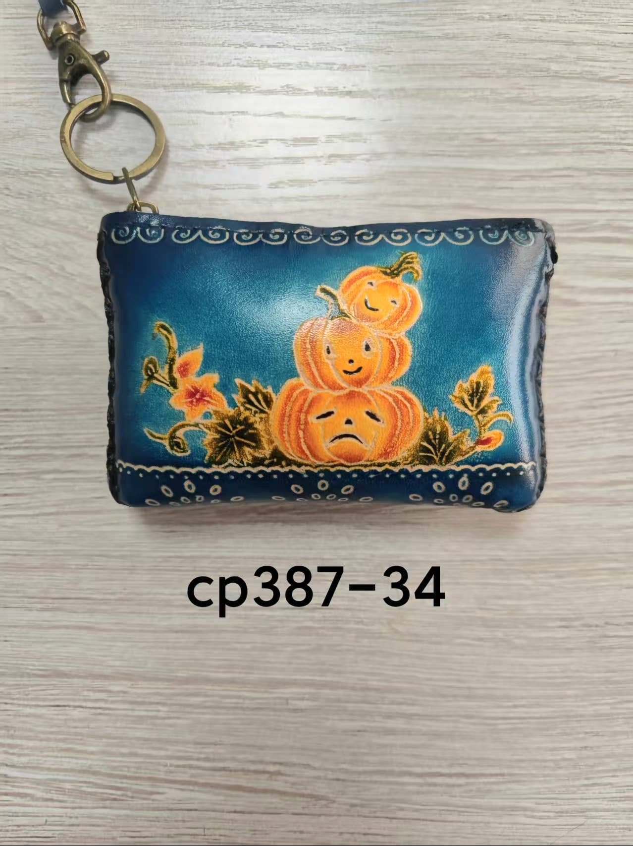 Leather Rectangle pumpkin coin purse credit card holder