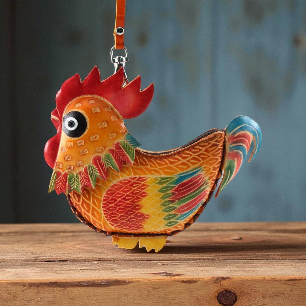 Genuine leather Rooster coin purse key chain wallet