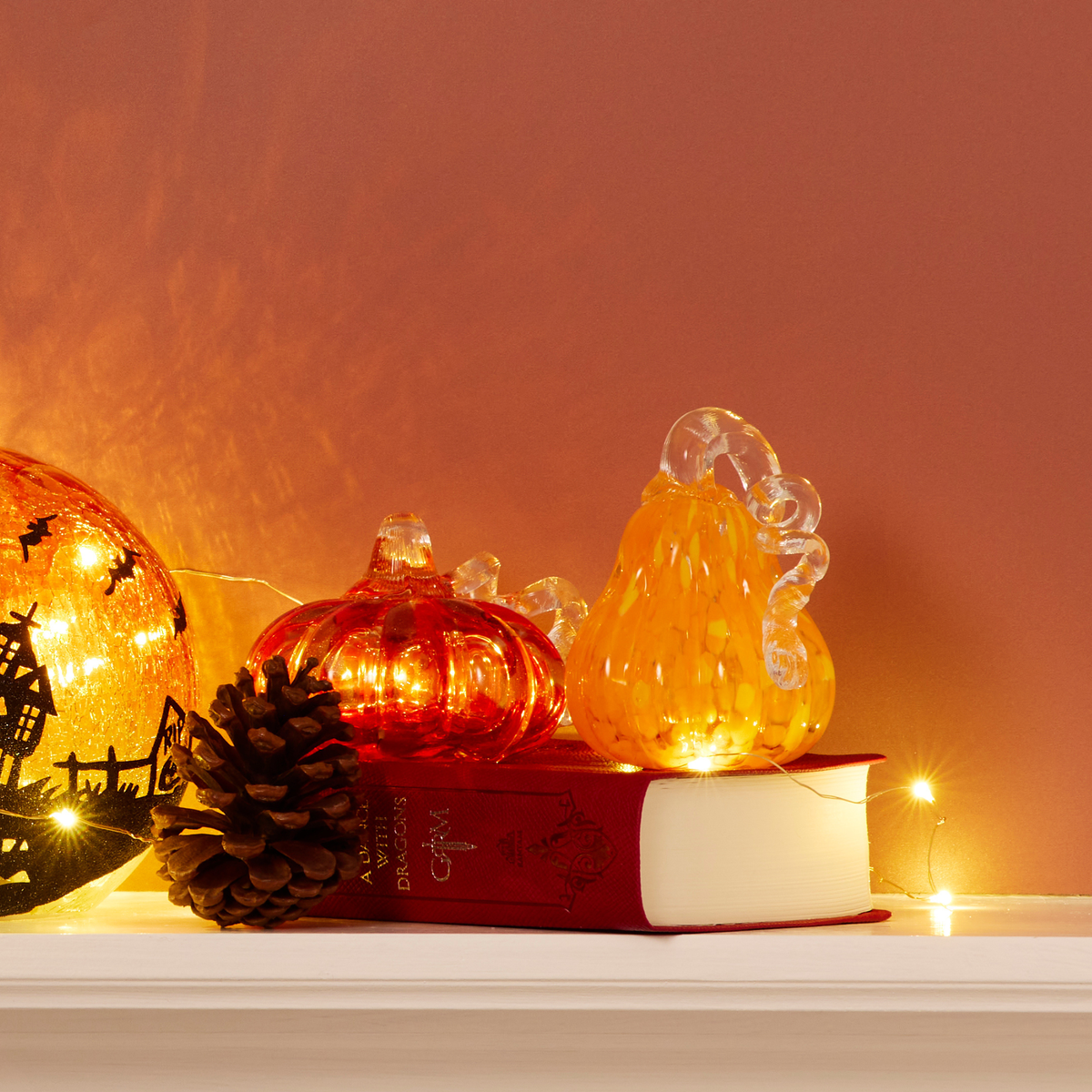 Dark Orange & Gold Glass Pumpkin - 4"