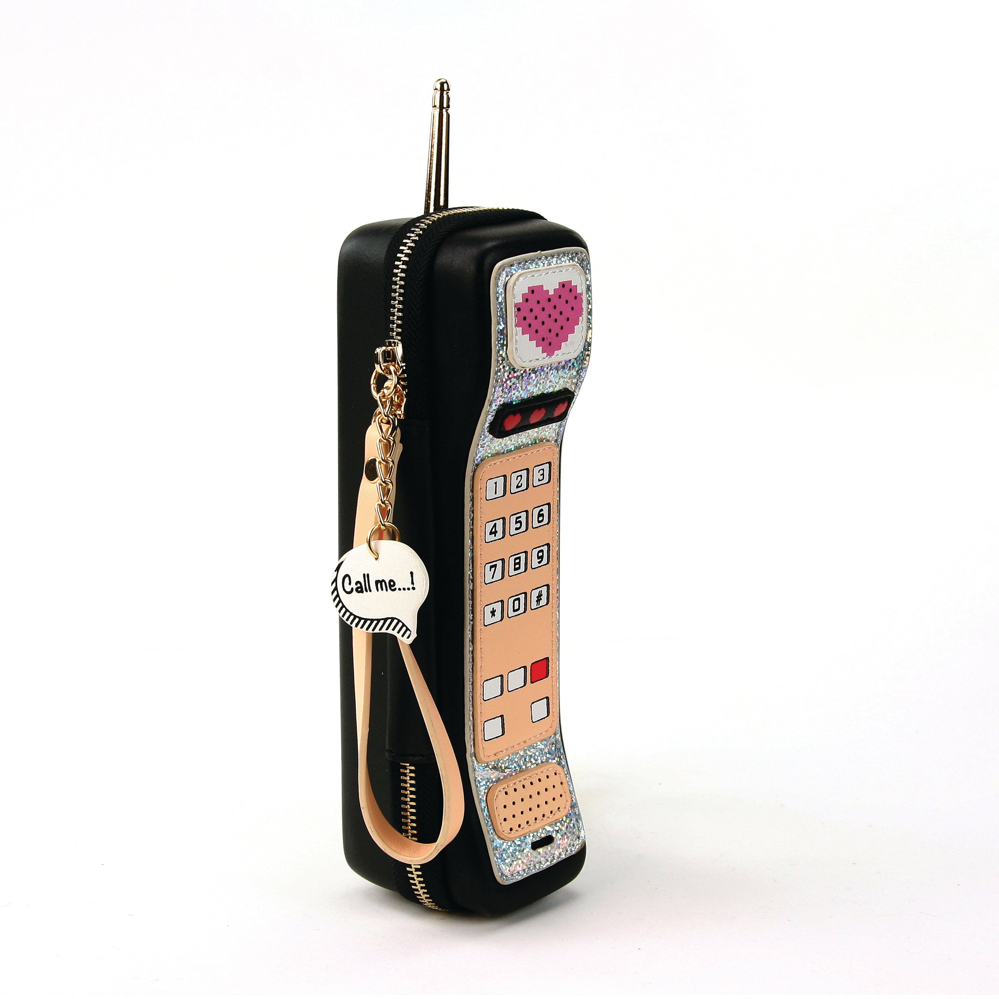 Handheld Vintage Phone Wristlet in Vinyl Material: Black
