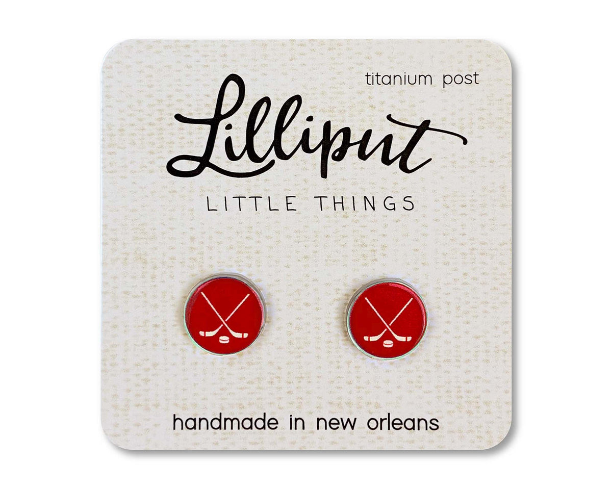 Ice Hockey Earrings - Custom Colors Available!: Red