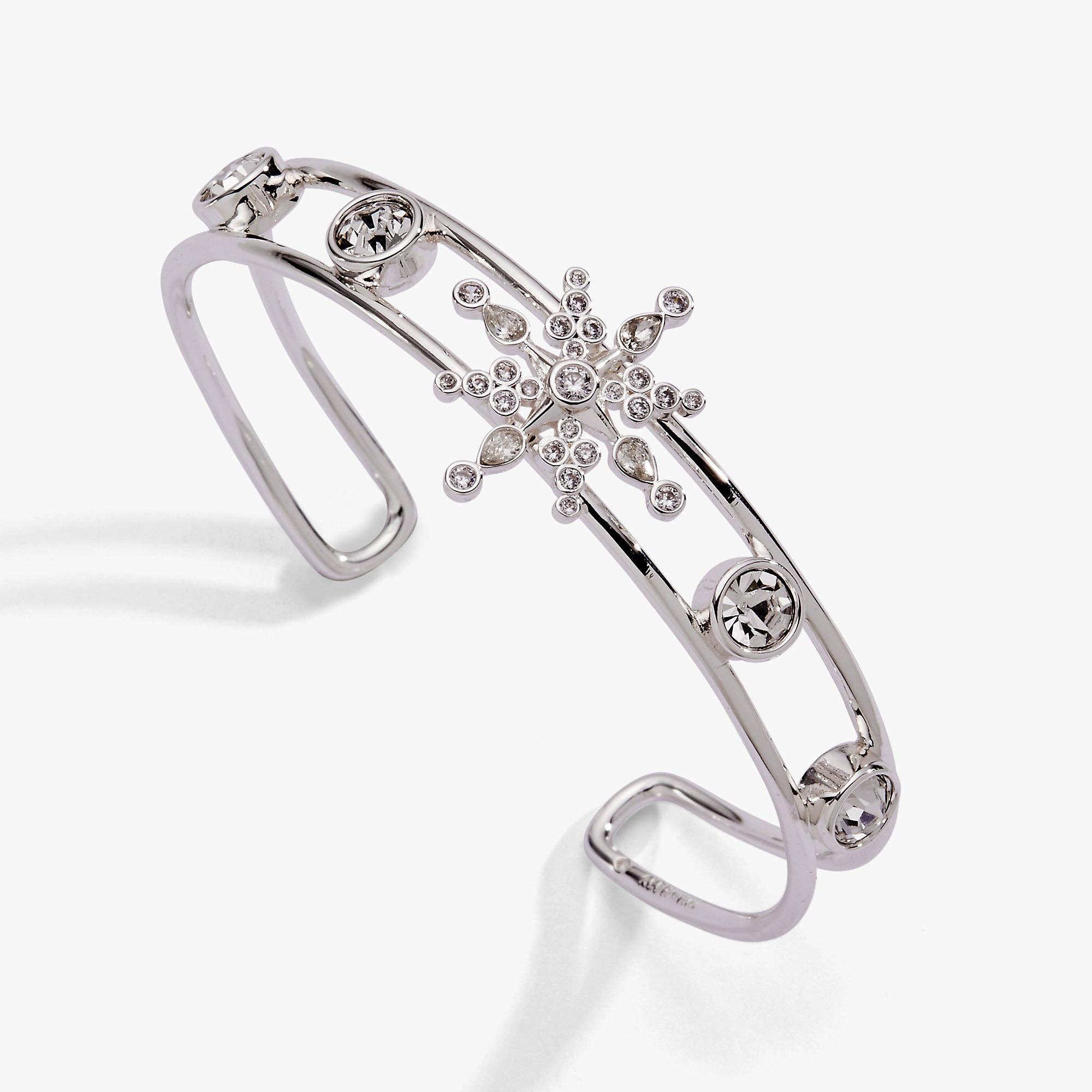 Crystal Snowflake Cuff Bracelet: Silver