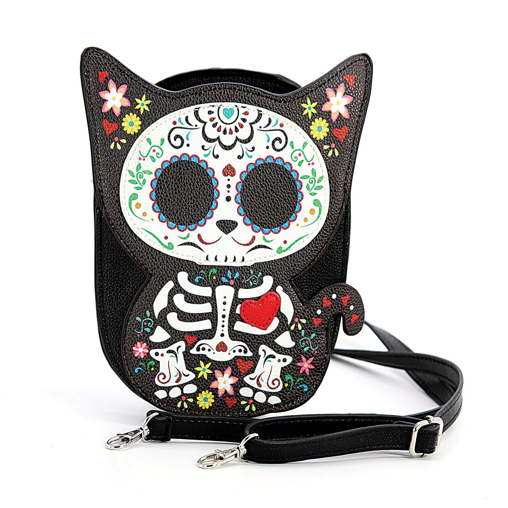Floral Sugar Skull Cat Shoulder Crossbody Bag