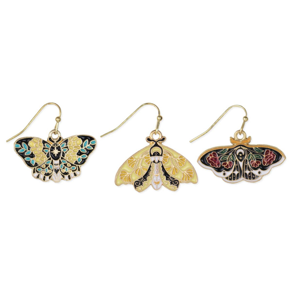 Yellow Black Enamel Moth Earrings