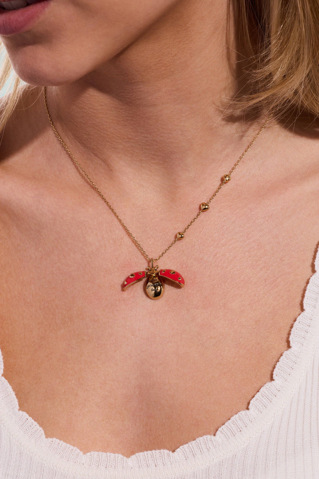 'Make Your Own Luck' Ladybug Locket Pendant: Gold
