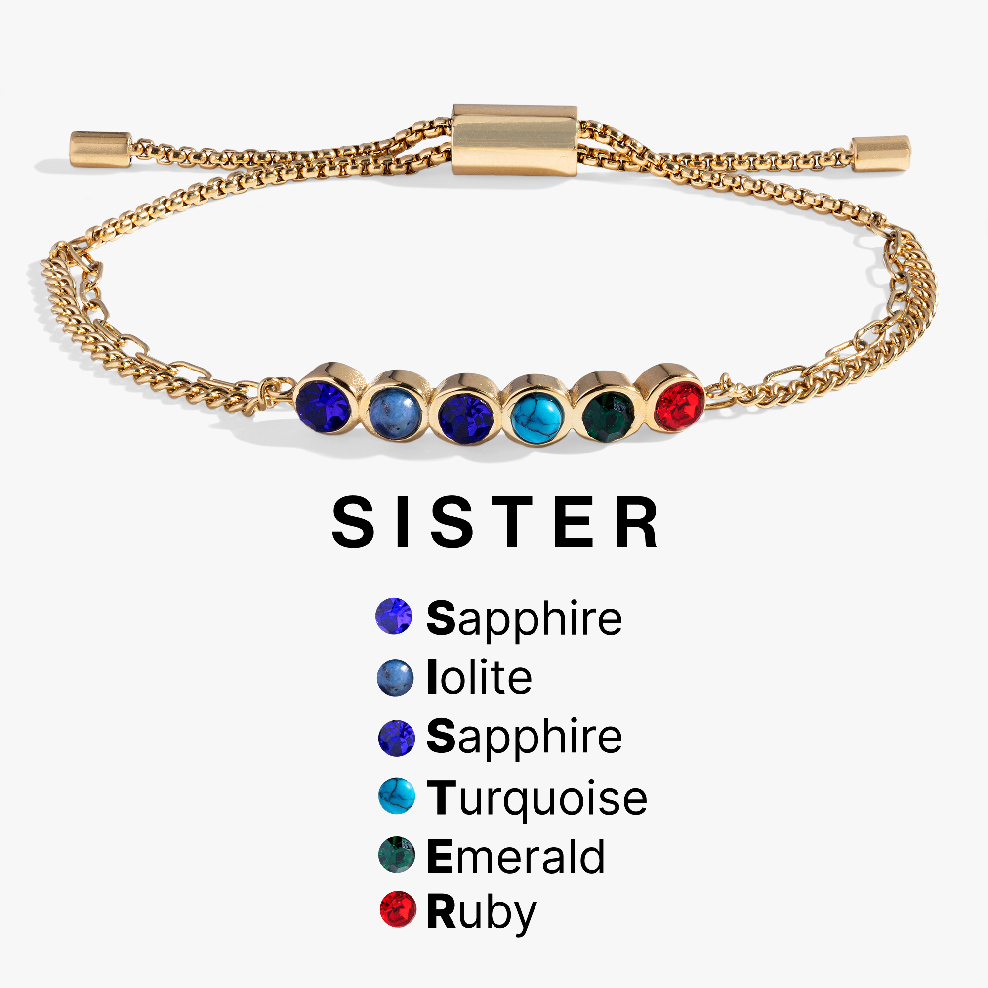 Sister Hidden Message Acrostic Bolo Bracelet: Stainless Steel Silver