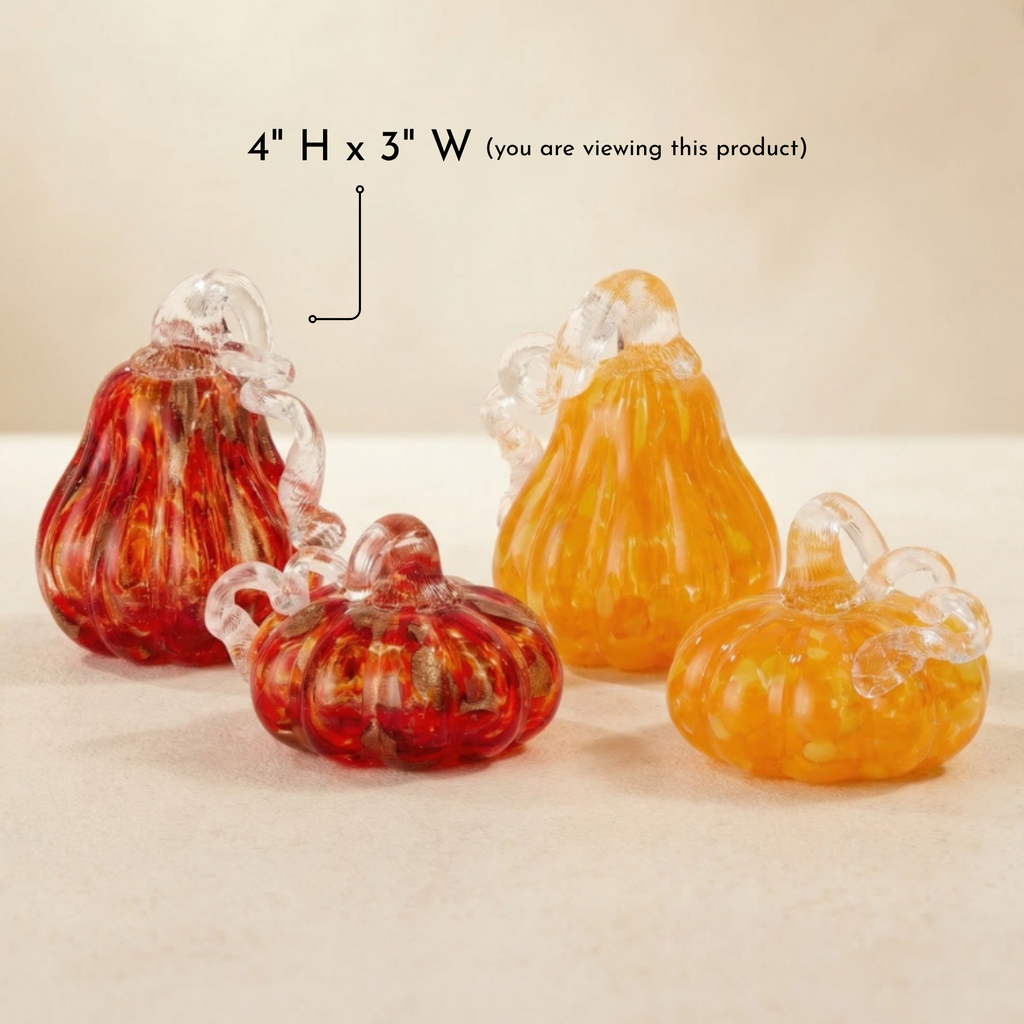 Dark Orange & Gold Glass Gourd - 4"