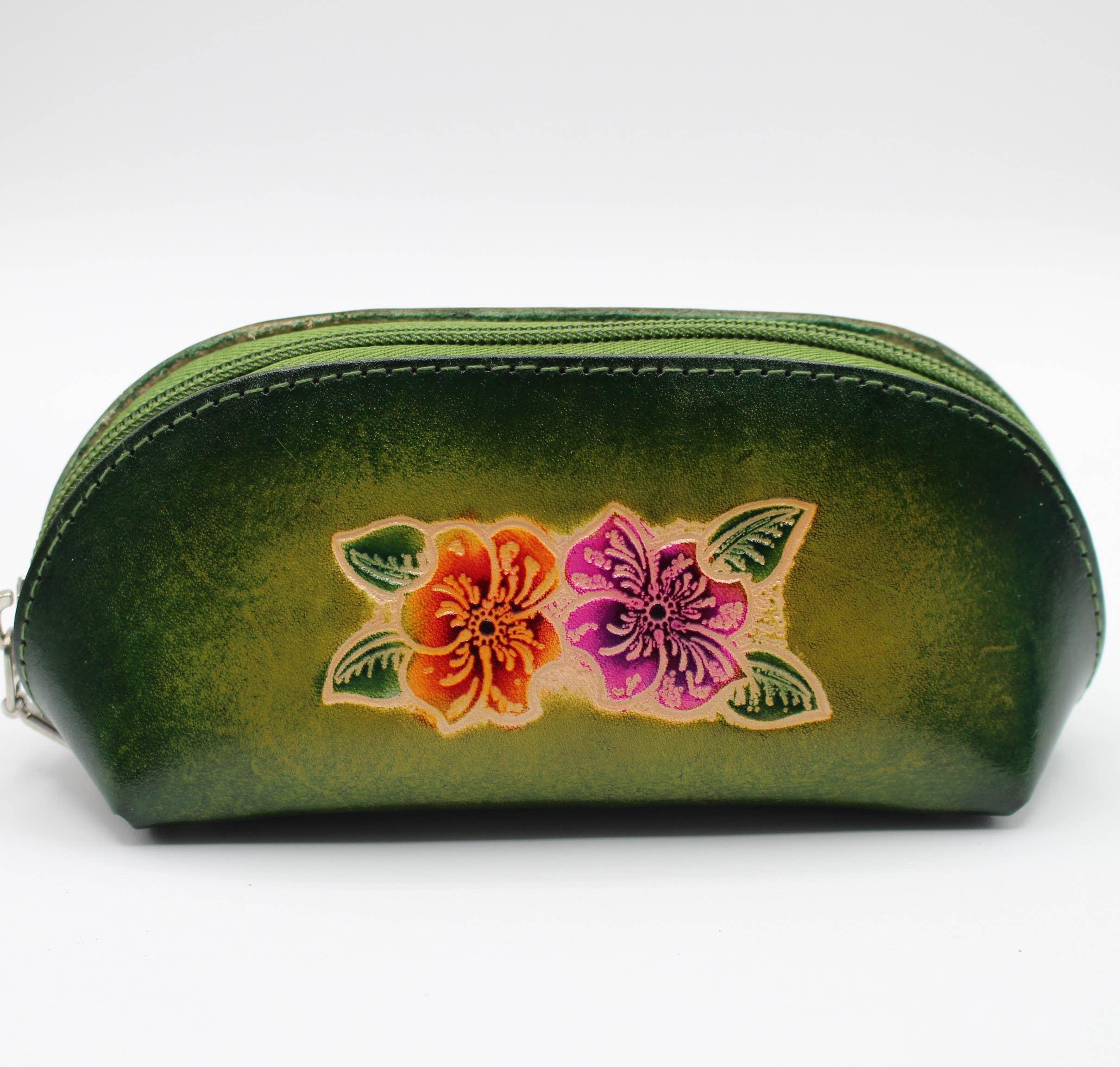 Leather eyeglasses sunglasses cosmetic case hibiscus flower