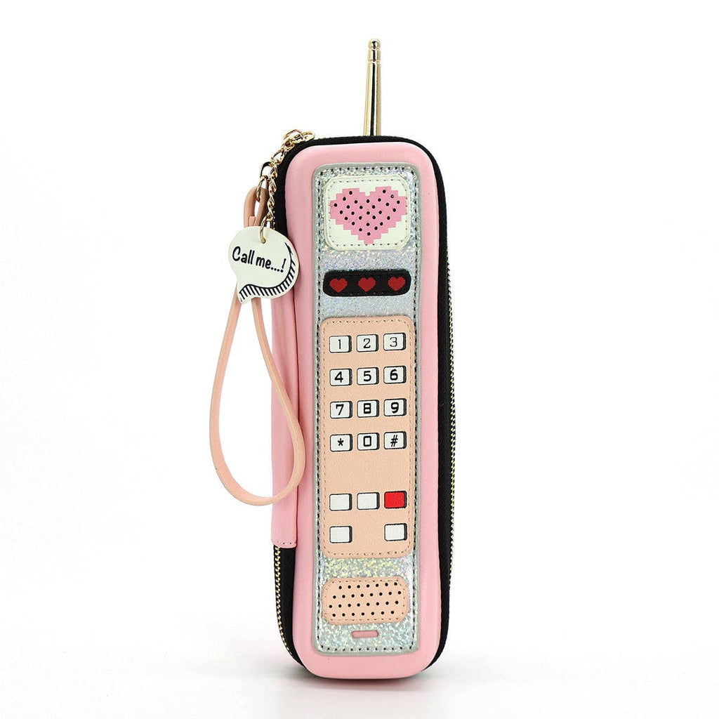 Handheld Vintage Phone Wristlet in Vinyl Material: Black