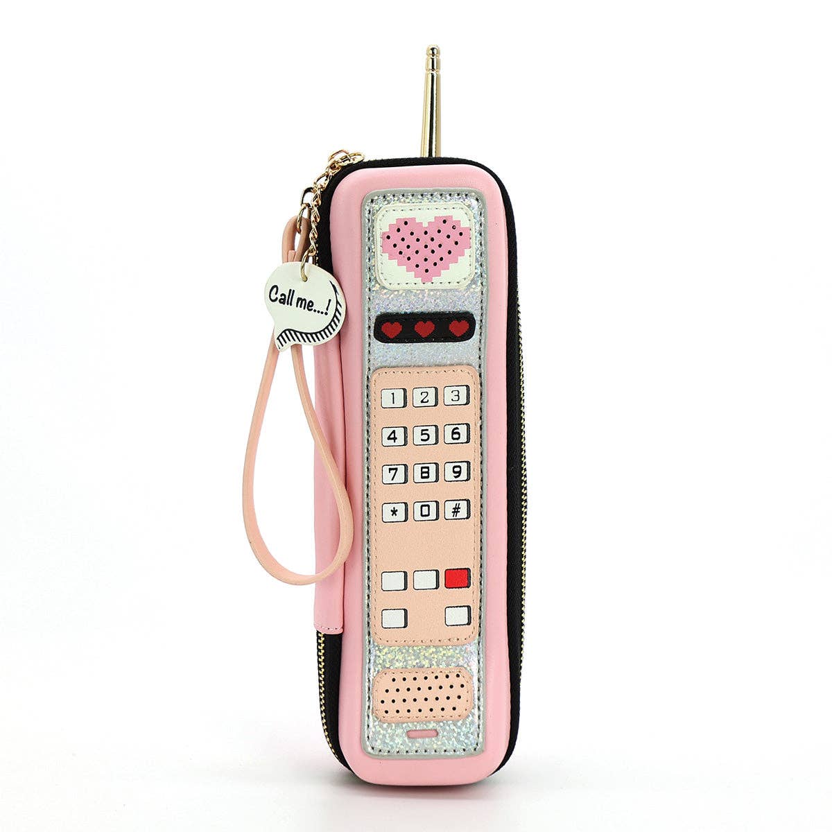 Handheld Vintage Phone Wristlet in Vinyl Material: Black