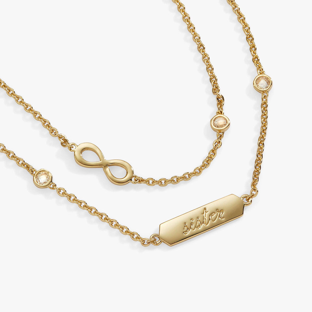 Sister Infinity Chain Double Strand Bracelet: Silver