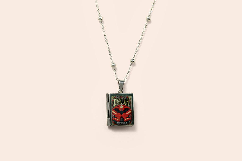 Dracula Book Locket Necklace Literary Gift: Sterling Silver Plated