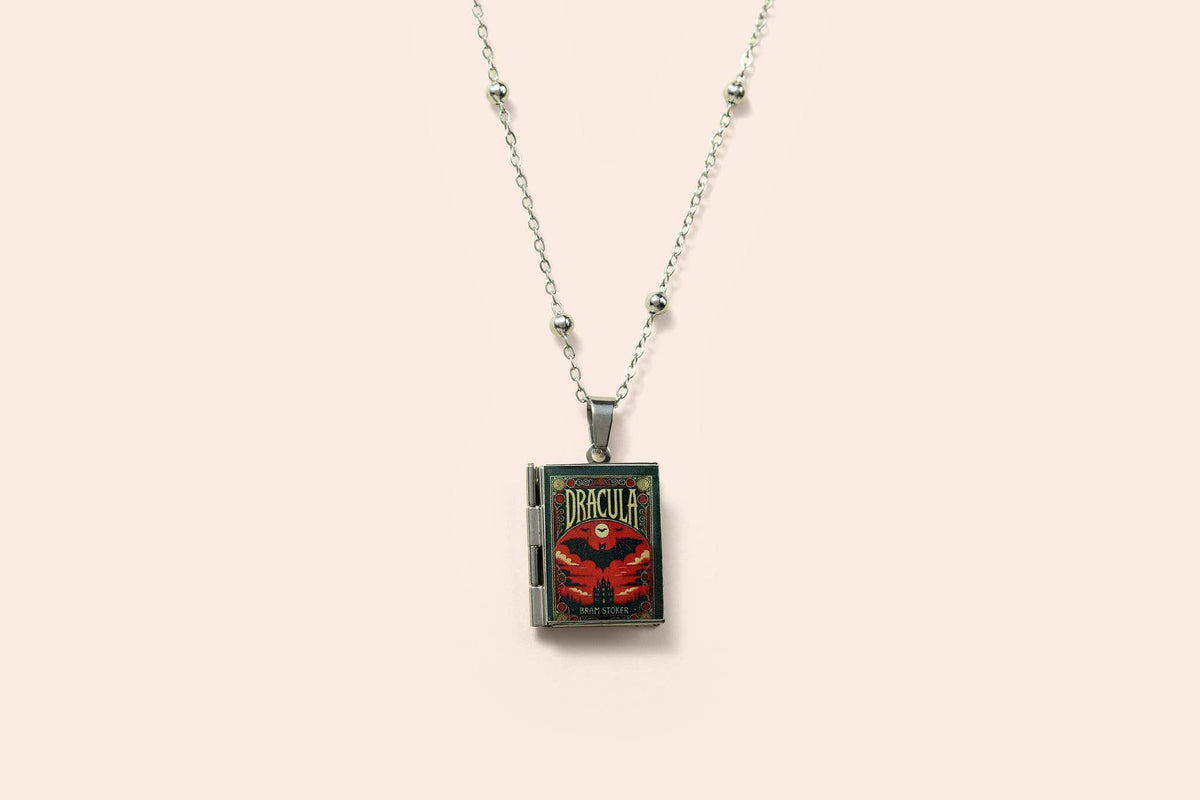 Dracula Book Locket Necklace Literary Gift: Sterling Silver Plated