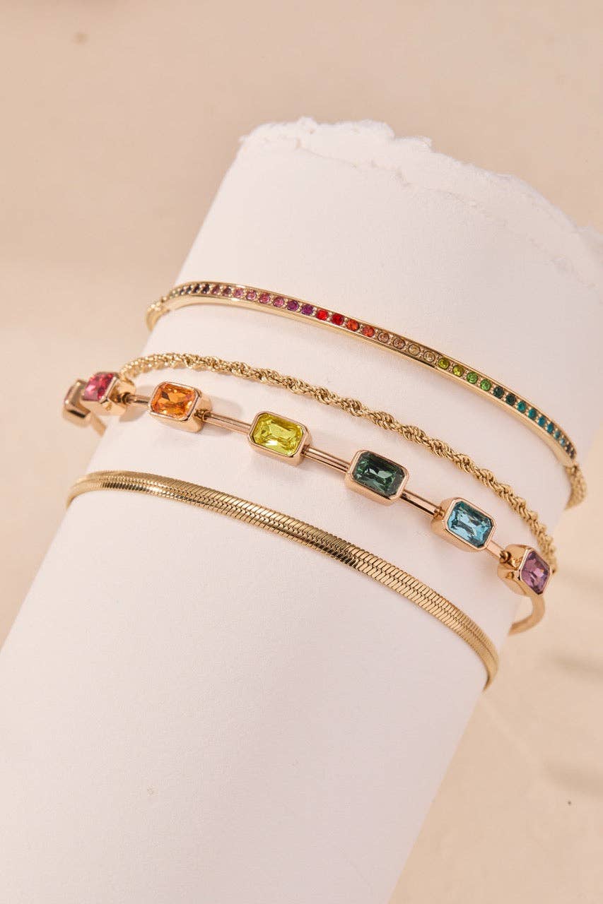 Rainbow Ombre Pave Bolo: Stainless Steel Gold
