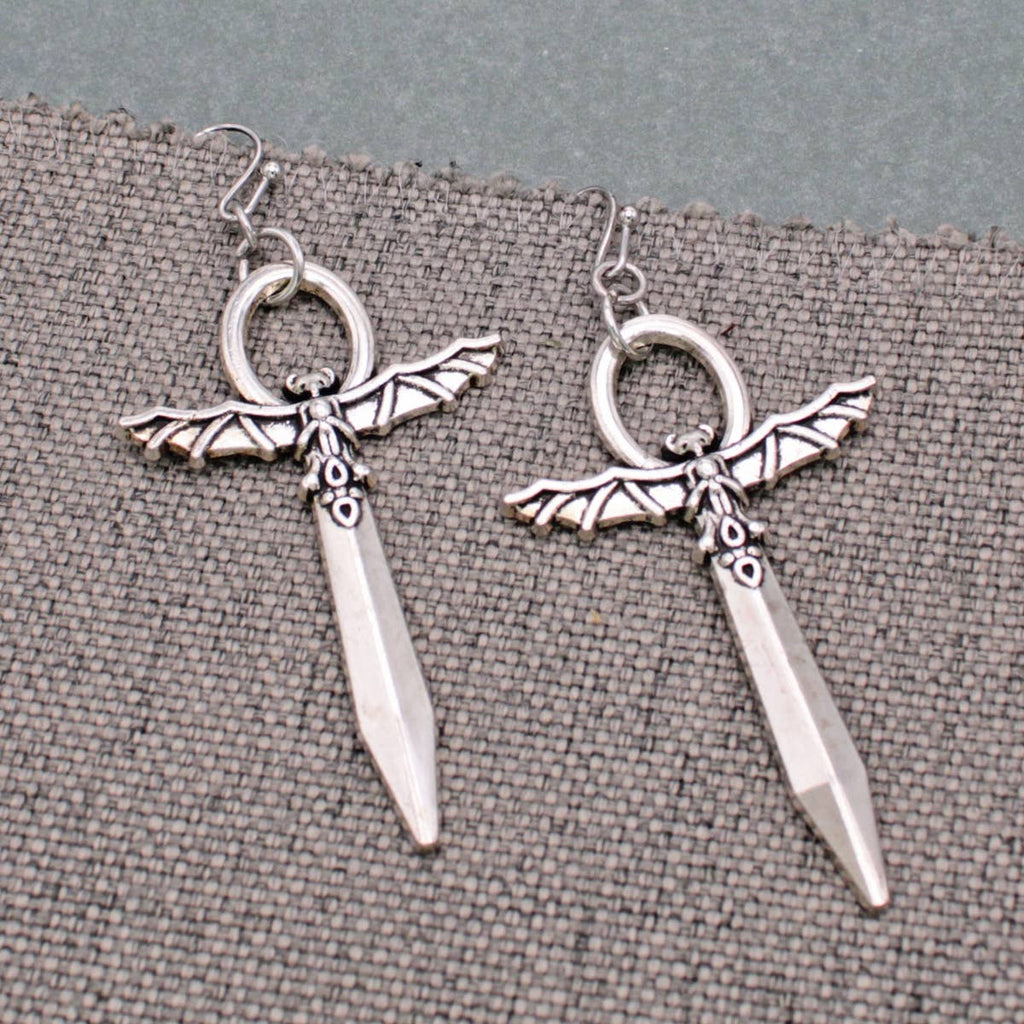 Sacred Dagger Silver Sword Earrings