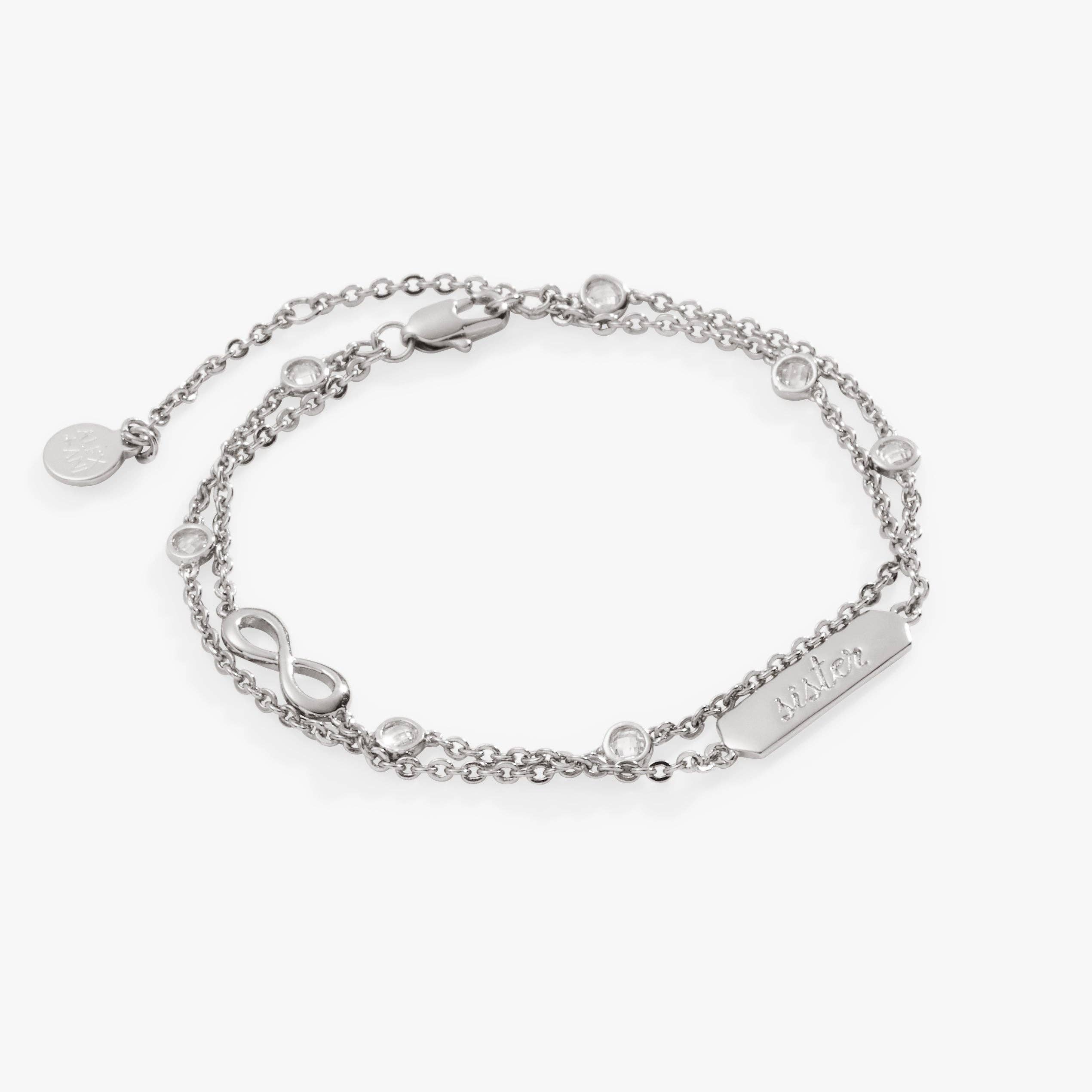 Sister Infinity Chain Double Strand Bracelet: Silver