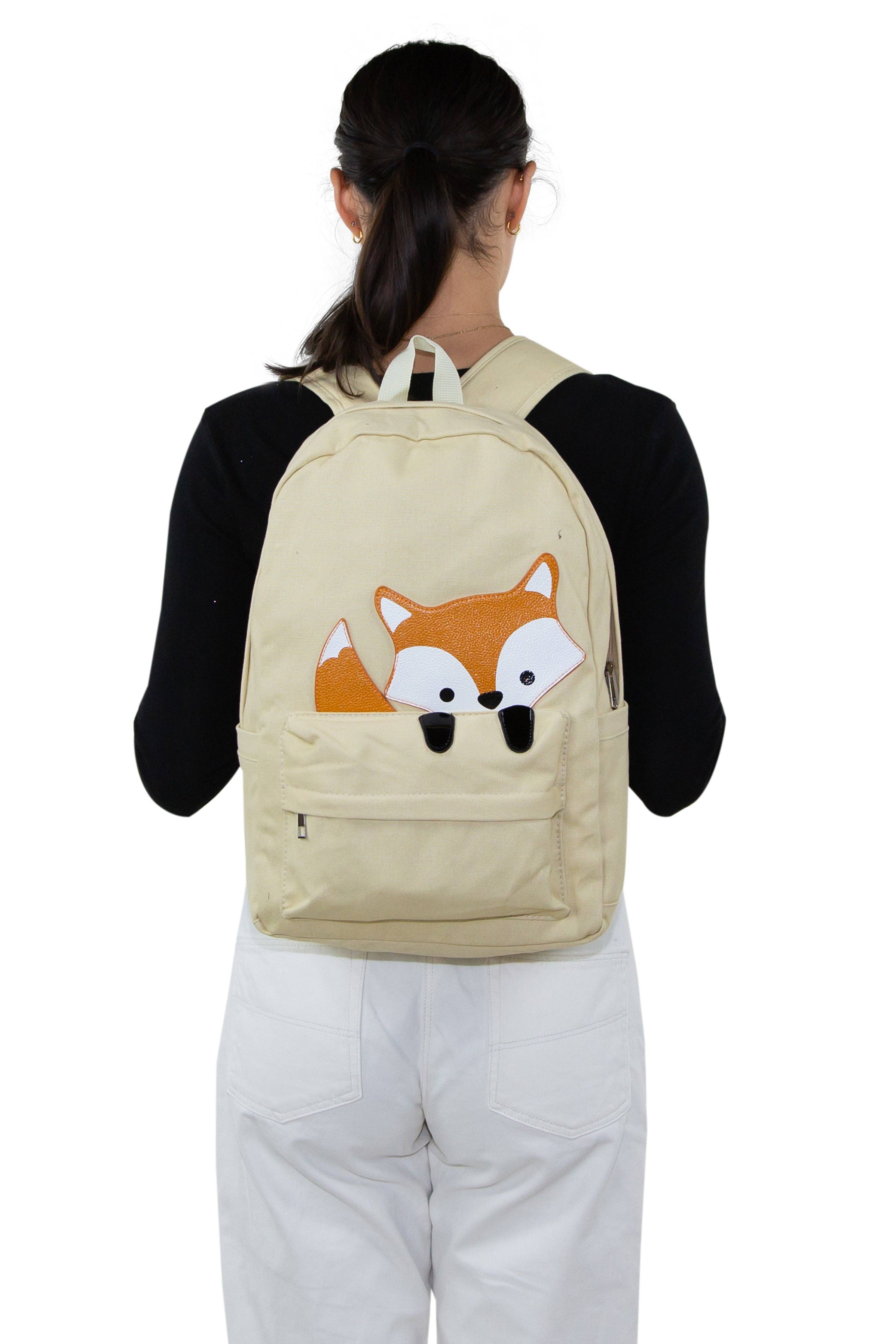Peeking Baby Fox Canvas Backpack