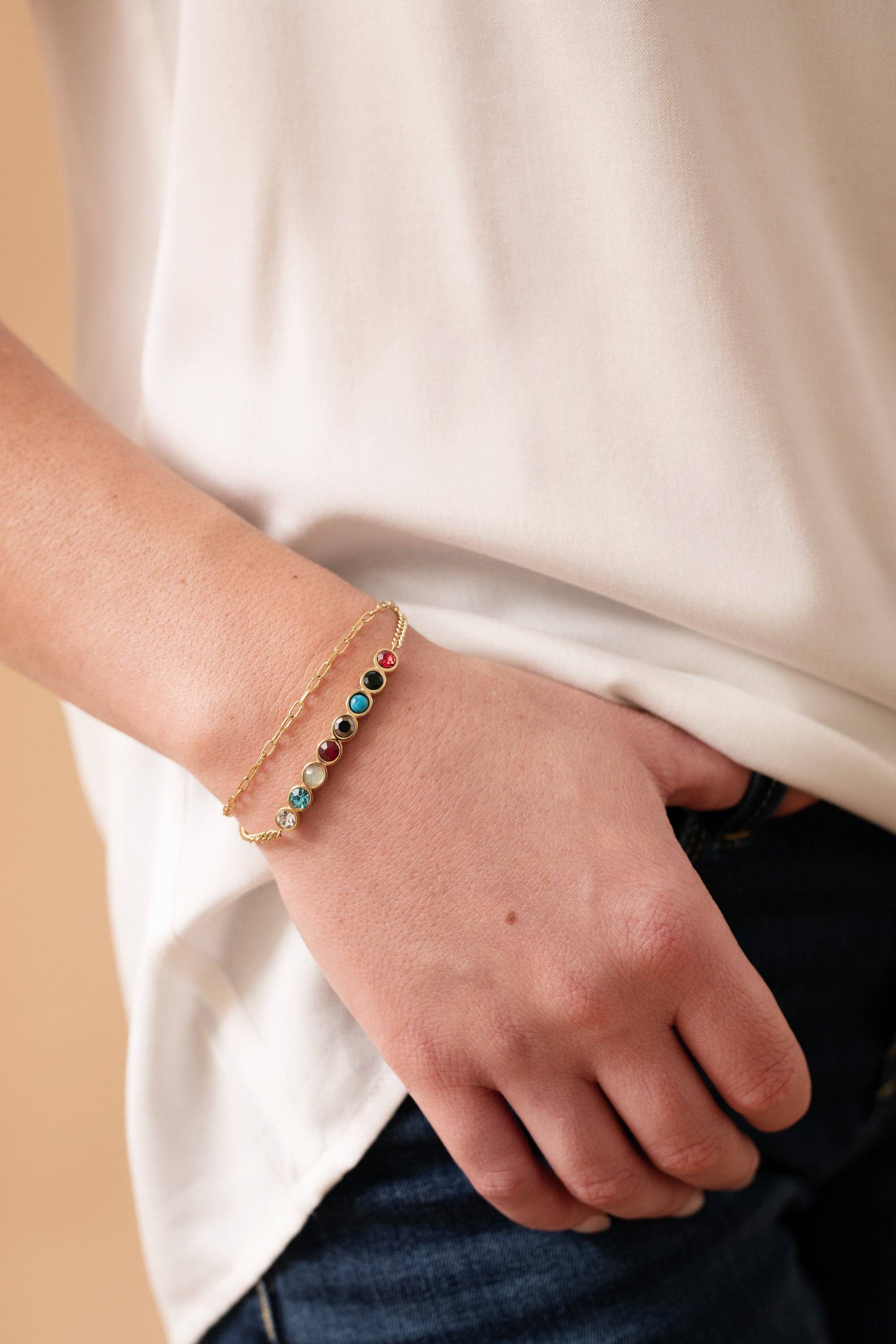 Daughter Hidden Message Acrostic Bolo Bracelet: Stainless Steel Gold