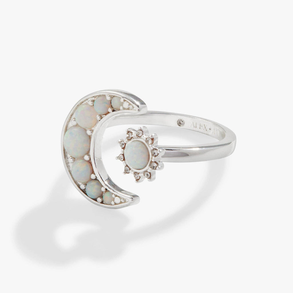 Moon + Sun Opal Ring: Shiny Silver