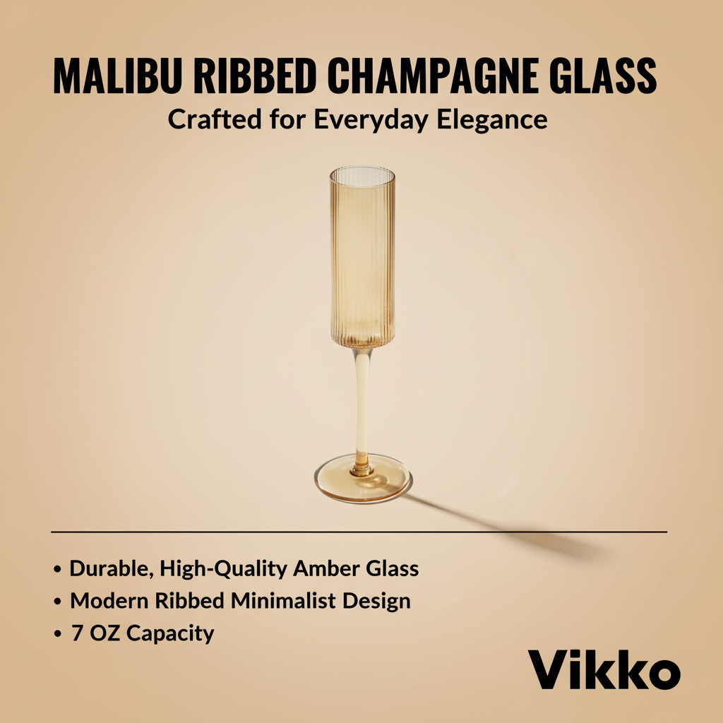 Vikko - Decor, Malibu, Ribbed Champagne Glass, Amber, 7 Oz