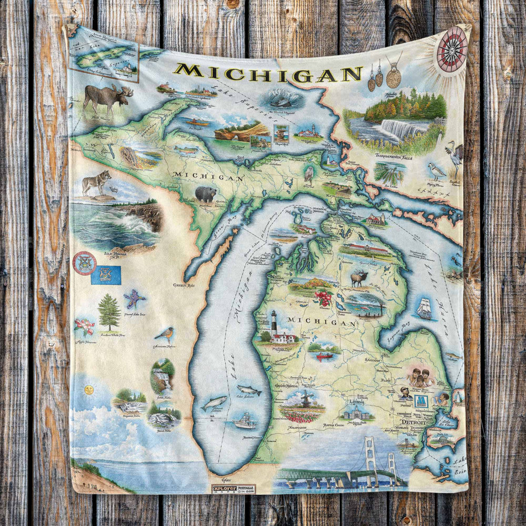 Michigan Map Blanket – Berber & Micro Fleece Throw