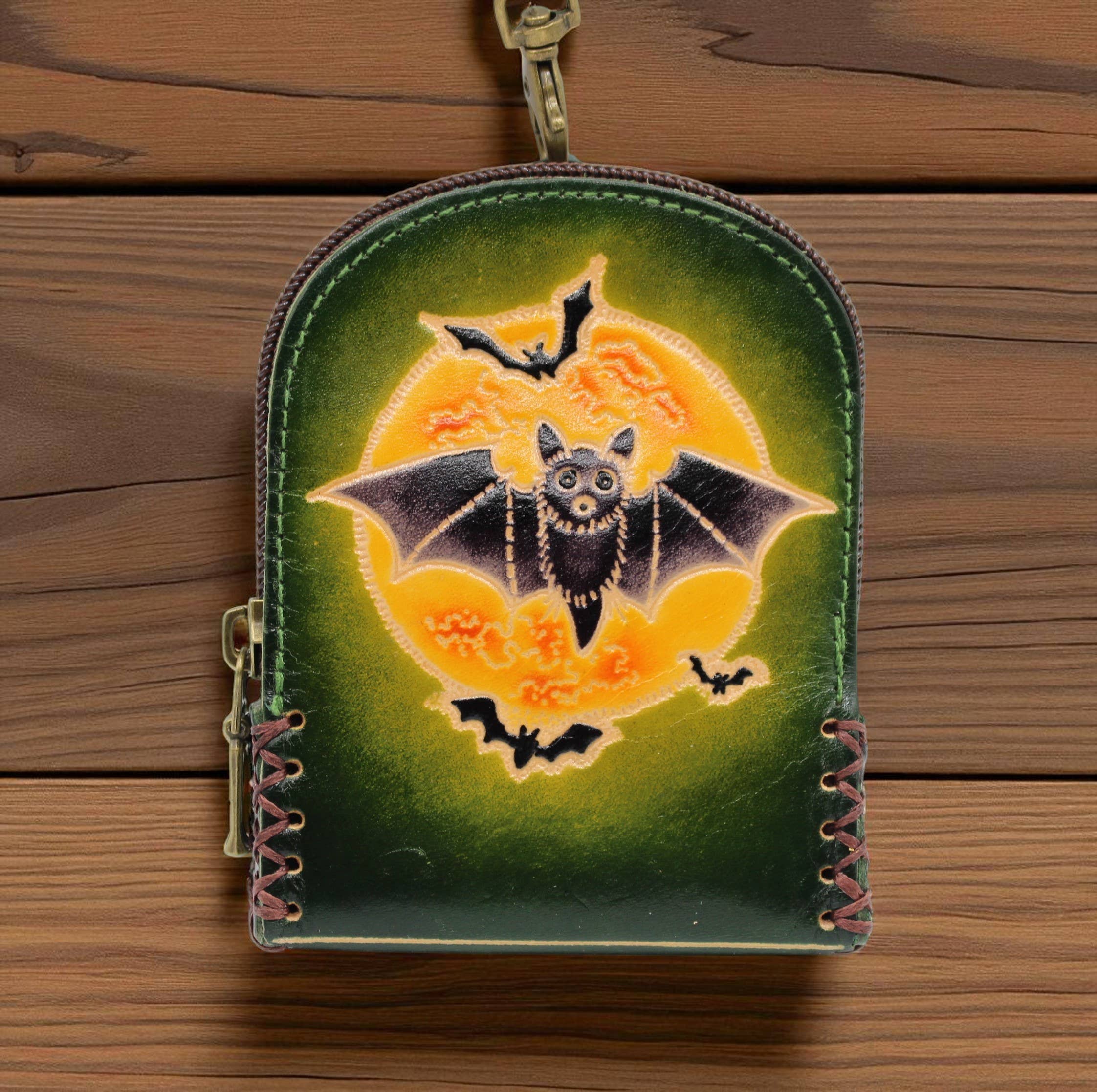 AE003 handmade leather bat coin purse wallet mini backpack
