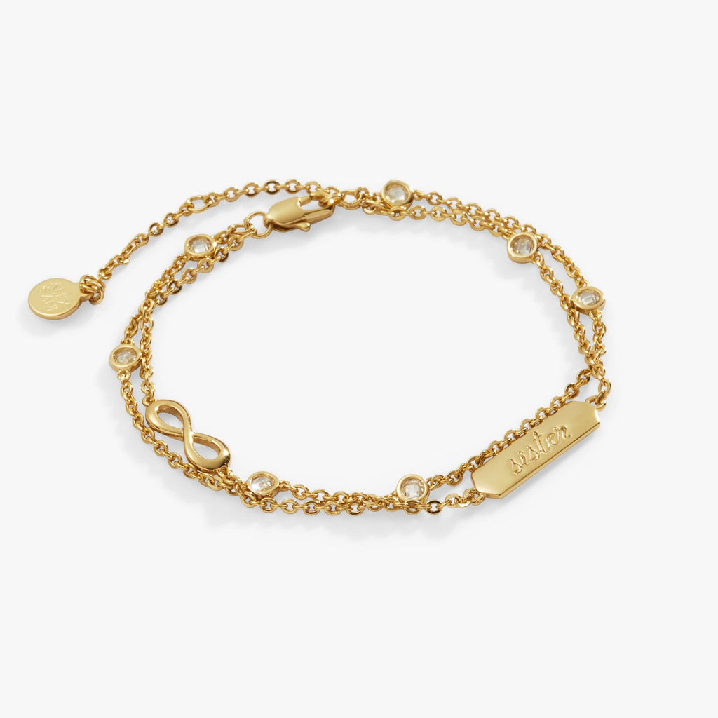 Sister Infinity Chain Double Strand Bracelet: Silver