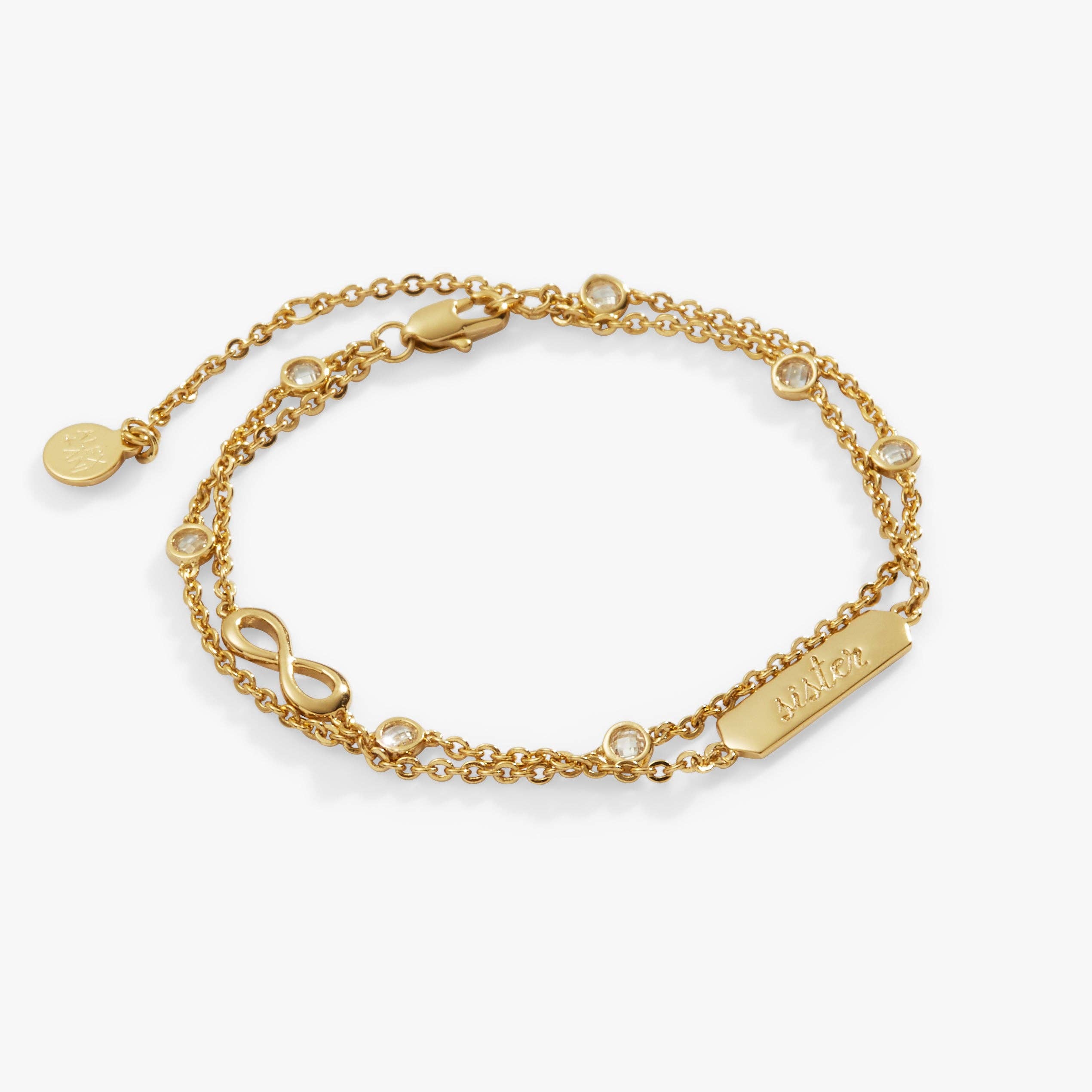 Sister Infinity Chain Double Strand Bracelet: Gold